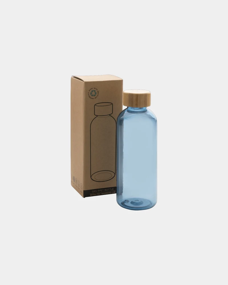 Bouteille rPET 600ml avec couvercle en bambou à personnaliser