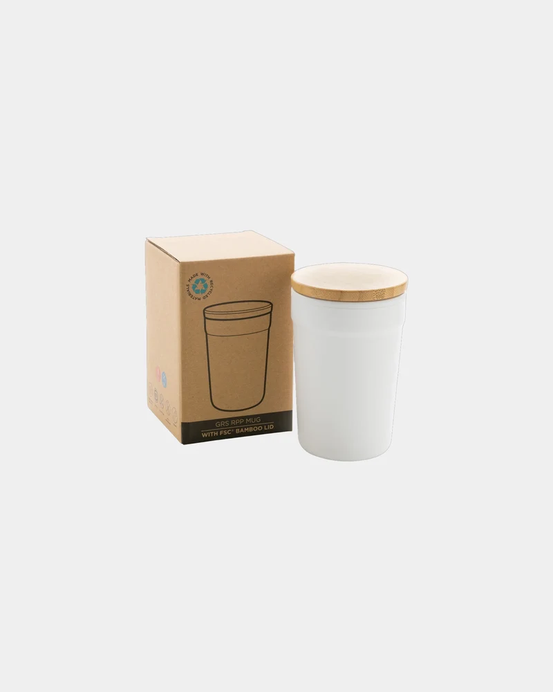Mug 300ml PP recyclé GRS avec couvercle en bambou à personnaliser