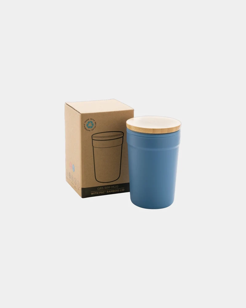 Mug 300ml PP recyclé GRS avec couvercle en bambou à personnaliser