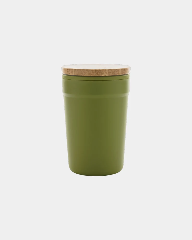 Mug 300ml PP recyclé GRS avec couvercle en bambou à personnaliser