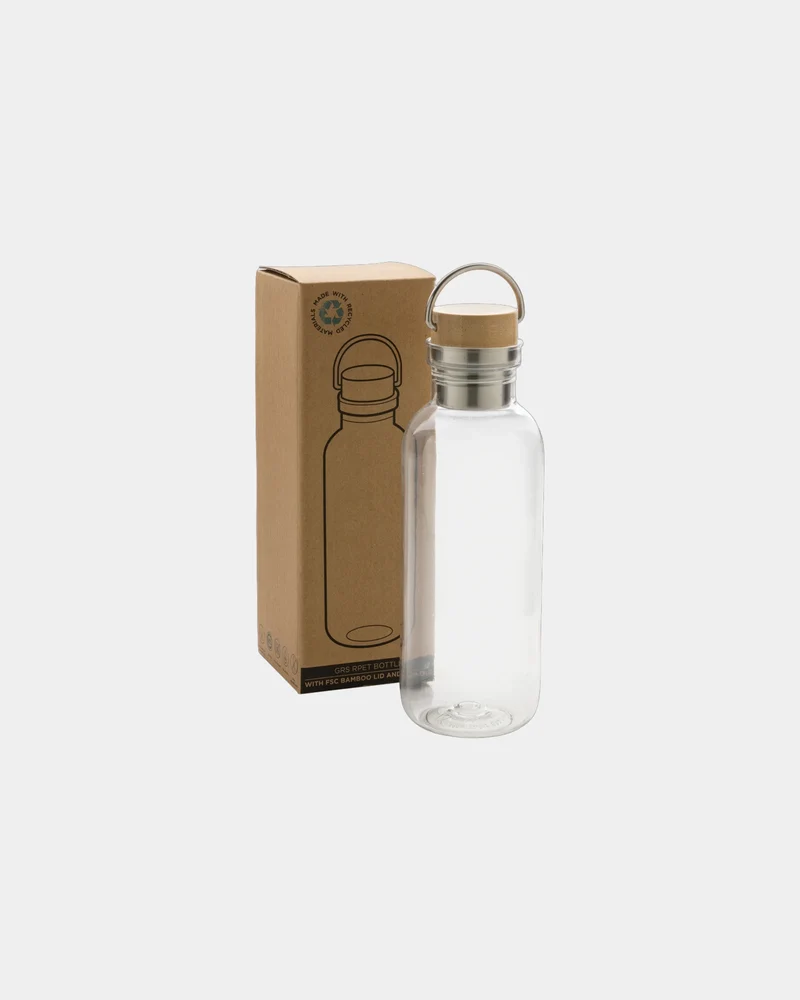 Bouteille rPET 680ml avec couvercle en bambou à personnaliser