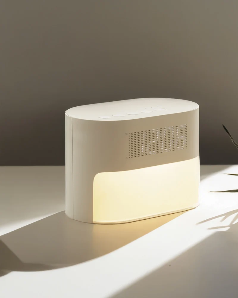 Réveil bruit blanc plastique recyclé LumaRise à personnaliser
