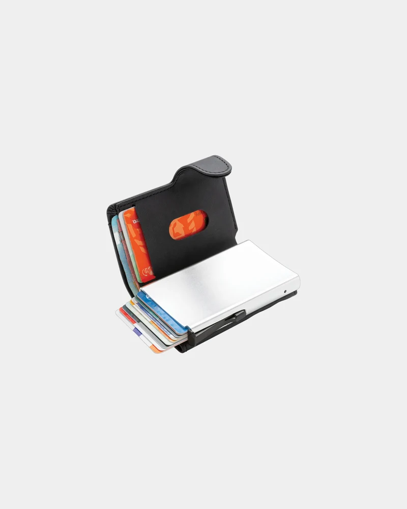 Porte-cartes aluminium PU noir à personnaliser
