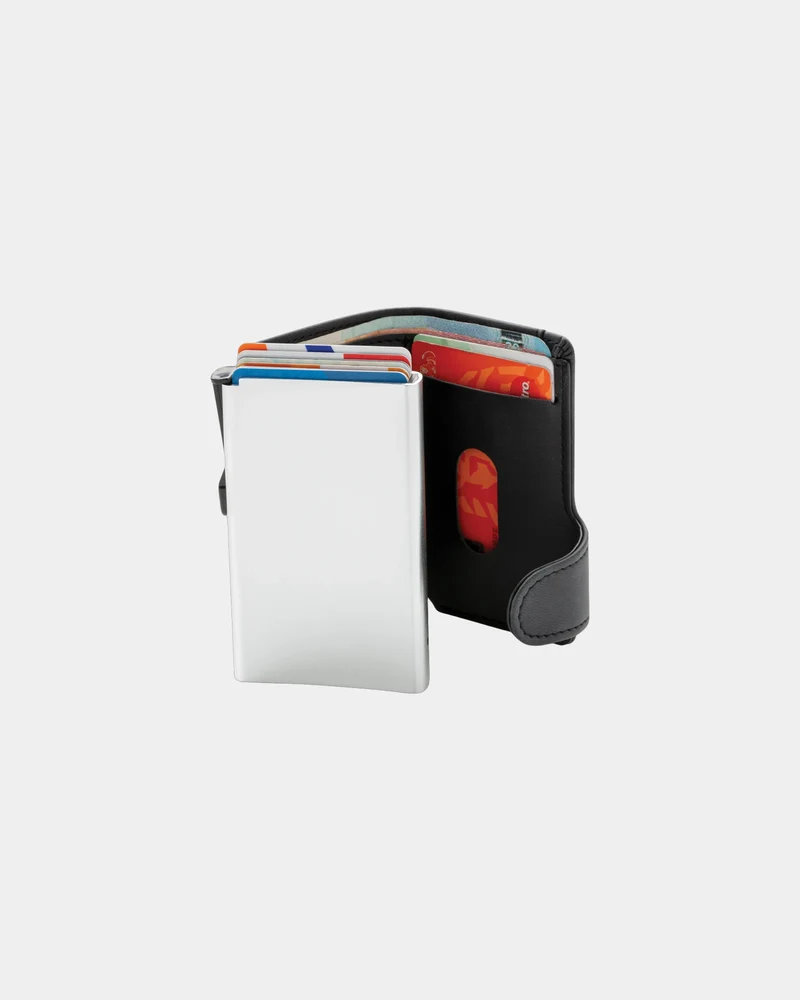 Porte-cartes aluminium PU noir à personnaliser