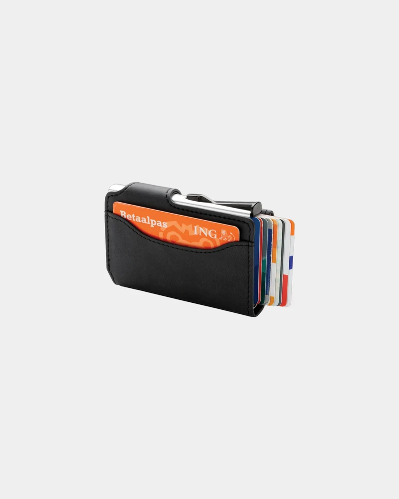 Porte-cartes aluminium PU noir à personnaliser