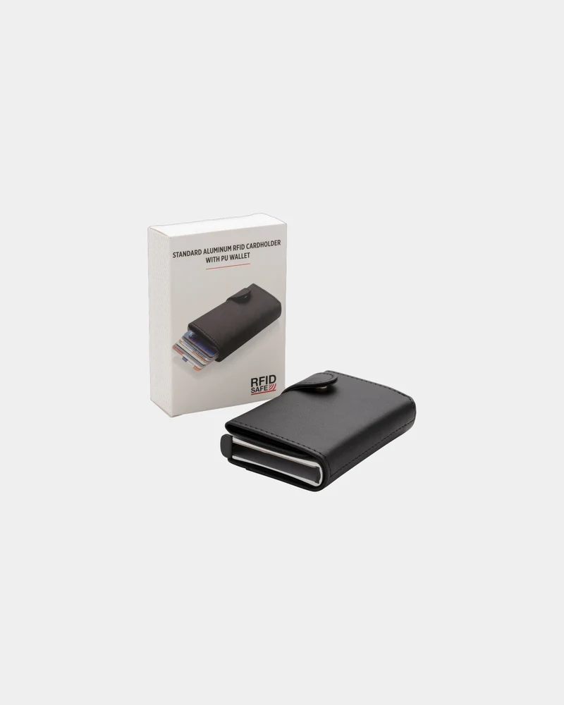 Porte-cartes aluminium PU noir à personnaliser