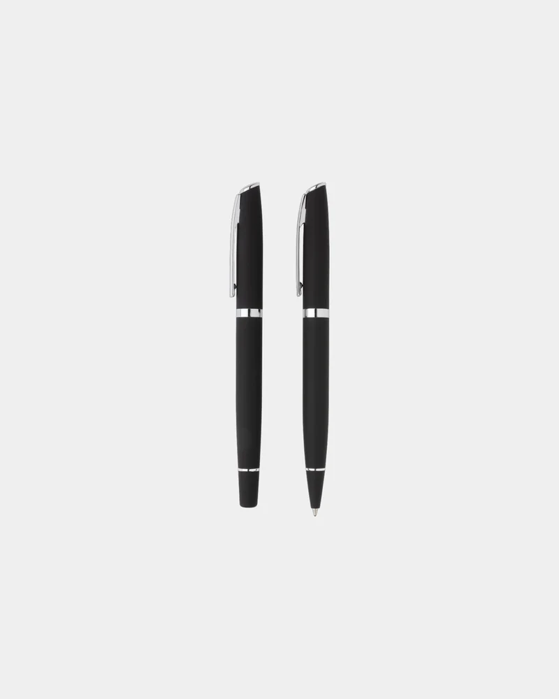 Set stylos aluminium noir à personnaliser