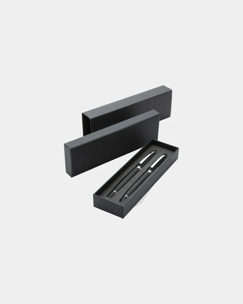 Set stylos aluminium noir à personnaliser
