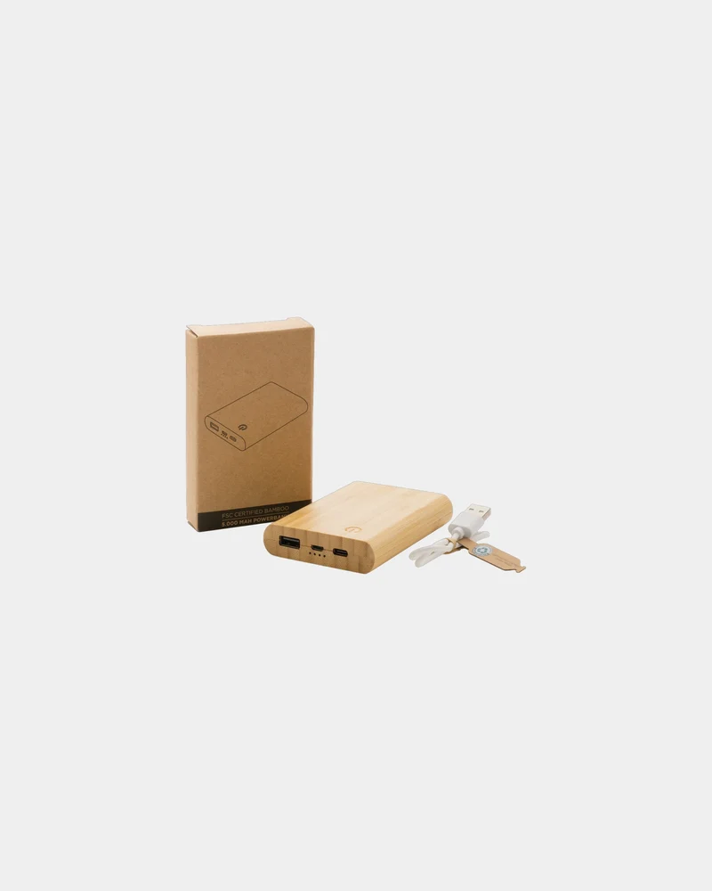 Batterie de secours 5000 mAh en bambou à personnaliser