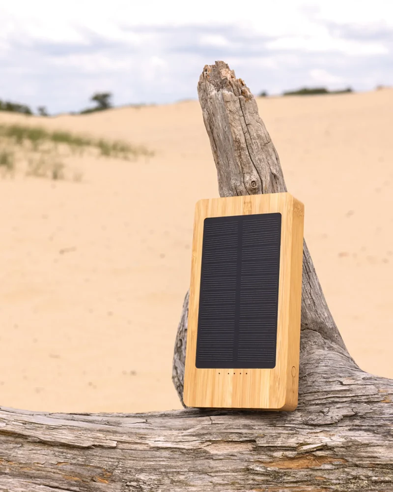 Batterie de secours solaire bambou 10.000mAh à personnaliser