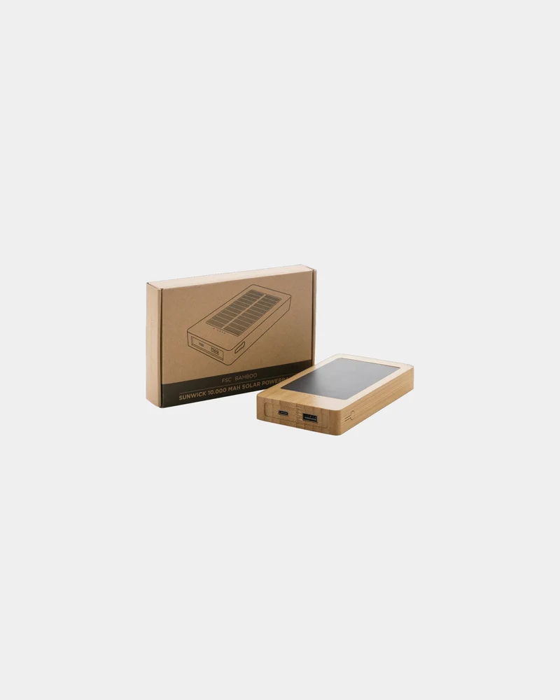 Batterie de secours solaire bambou 10.000mAh à personnaliser