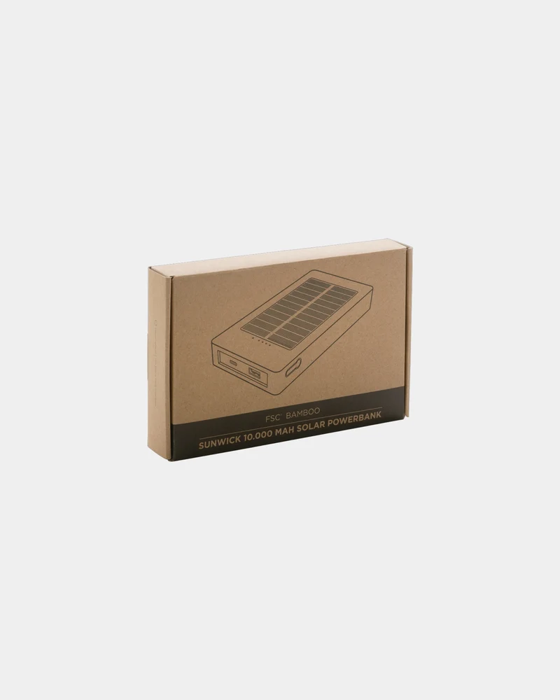 Batterie de secours solaire bambou 10.000mAh à personnaliser