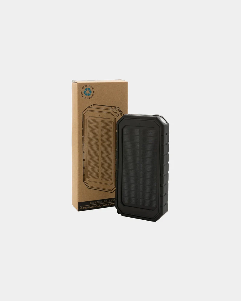 Powerbank solaire 10.000mAh et 10W en plastique recyclé à personnaliser