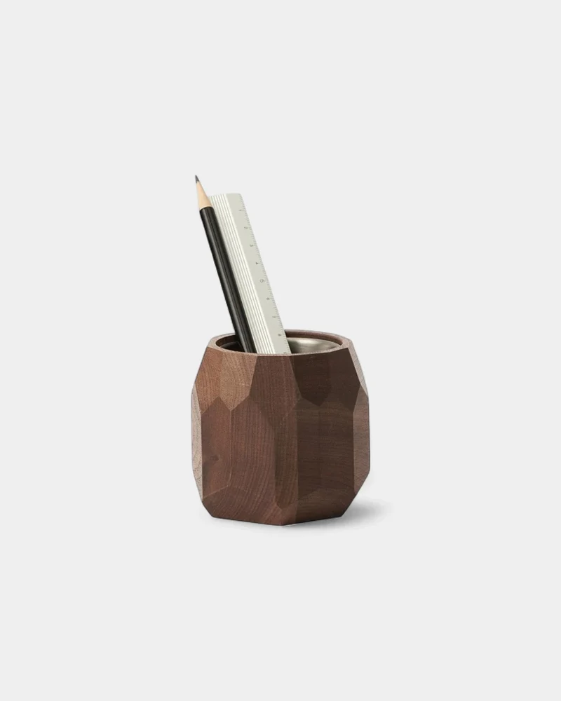 Pot à crayon géométrique en bois noyer personnalisable